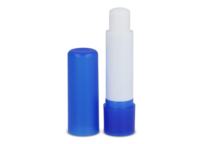 Tube de baume à lèvres publicitaire en ABS recyclé Ecru / Bleu